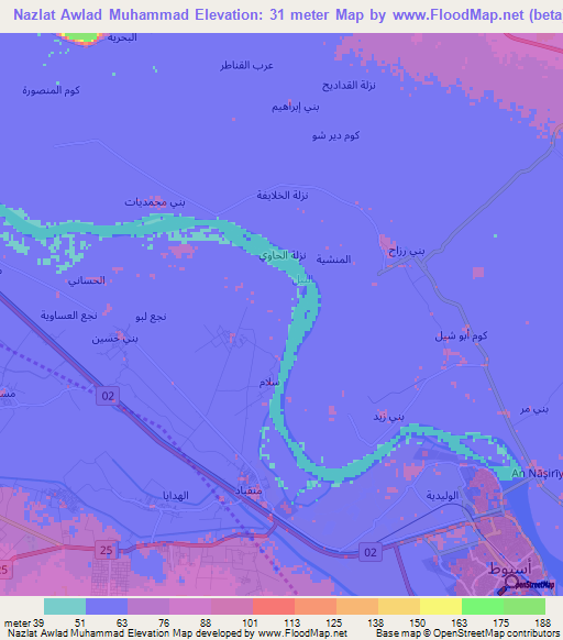 Nazlat Awlad Muhammad,Egypt Elevation Map