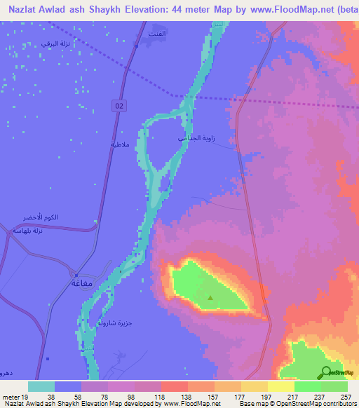 Nazlat Awlad ash Shaykh,Egypt Elevation Map