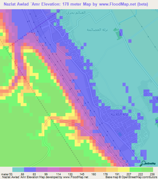 Nazlat Awlad `Amr,Egypt Elevation Map