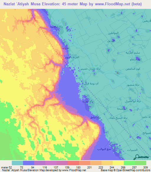 Nazlat `Atiyah Musa,Egypt Elevation Map