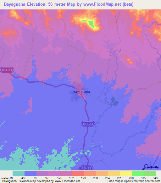 Bayaguana,Dominican Republic Elevation Map