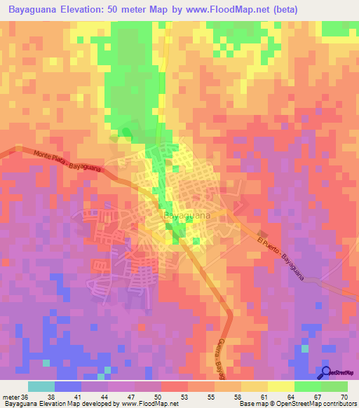 Bayaguana,Dominican Republic Elevation Map