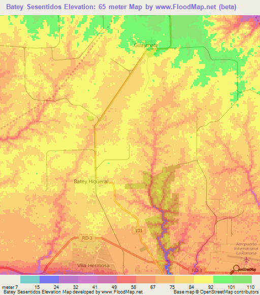 Batey Sesentidos,Dominican Republic Elevation Map