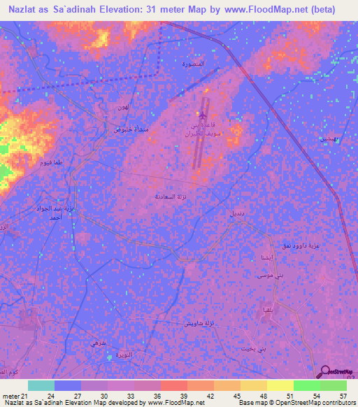 Nazlat as Sa`adinah,Egypt Elevation Map