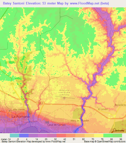 Batey Santoni,Dominican Republic Elevation Map