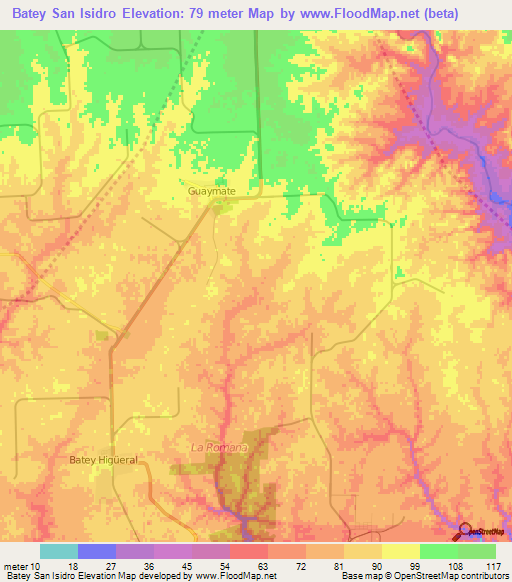 Batey San Isidro,Dominican Republic Elevation Map