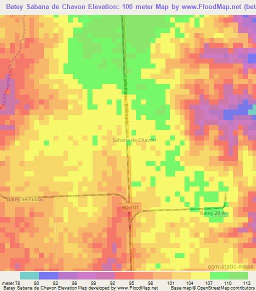 Batey Sabana de Chavon,Dominican Republic Elevation Map