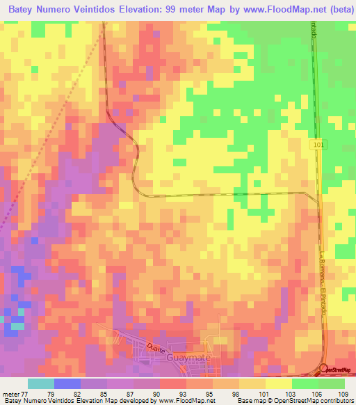 Batey Numero Veintidos,Dominican Republic Elevation Map