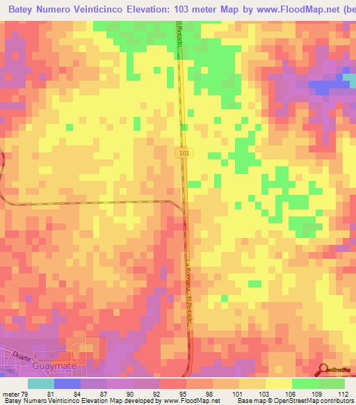 Batey Numero Veinticinco,Dominican Republic Elevation Map