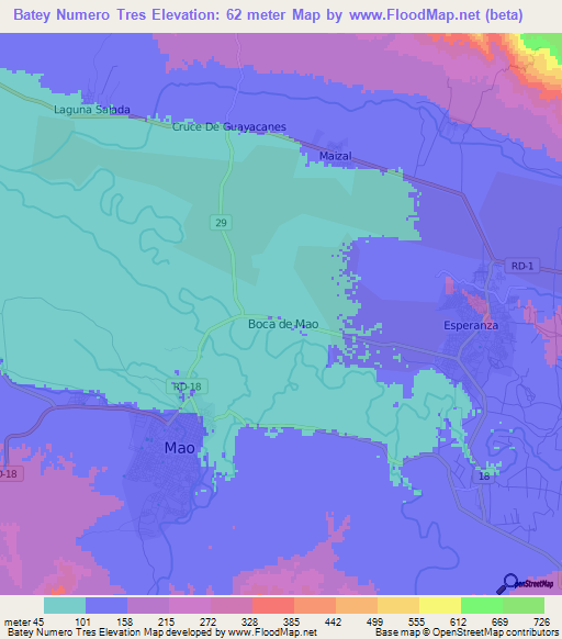 Batey Numero Tres,Dominican Republic Elevation Map