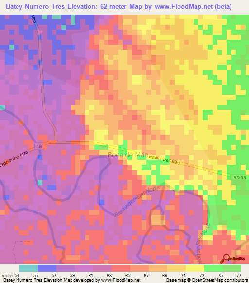 Batey Numero Tres,Dominican Republic Elevation Map