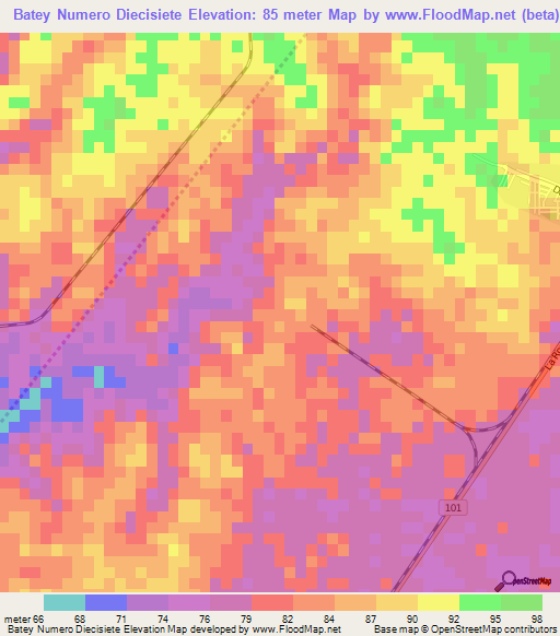 Batey Numero Diecisiete,Dominican Republic Elevation Map