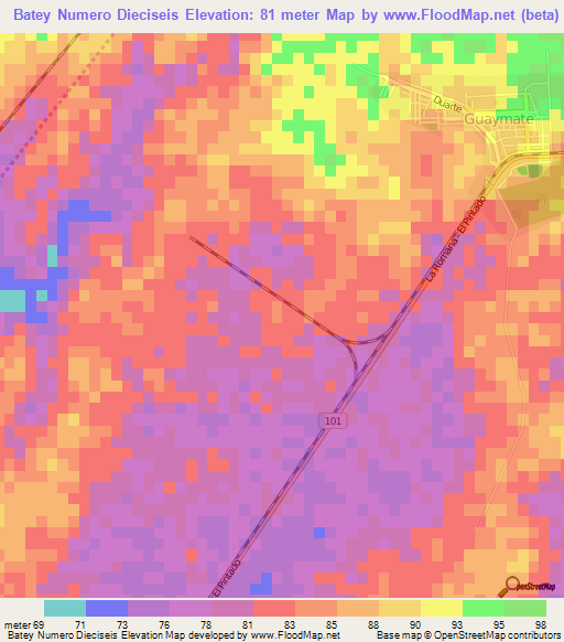 Batey Numero Dieciseis,Dominican Republic Elevation Map