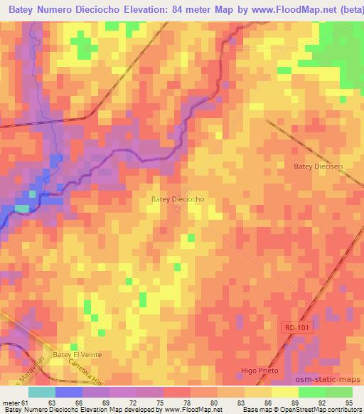 Batey Numero Dieciocho,Dominican Republic Elevation Map