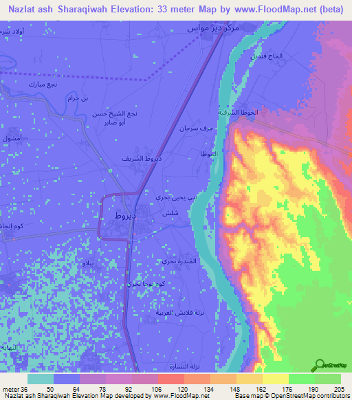 Nazlat ash Sharaqiwah,Egypt Elevation Map