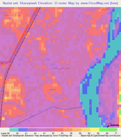 Nazlat ash Sharaqiwah,Egypt Elevation Map