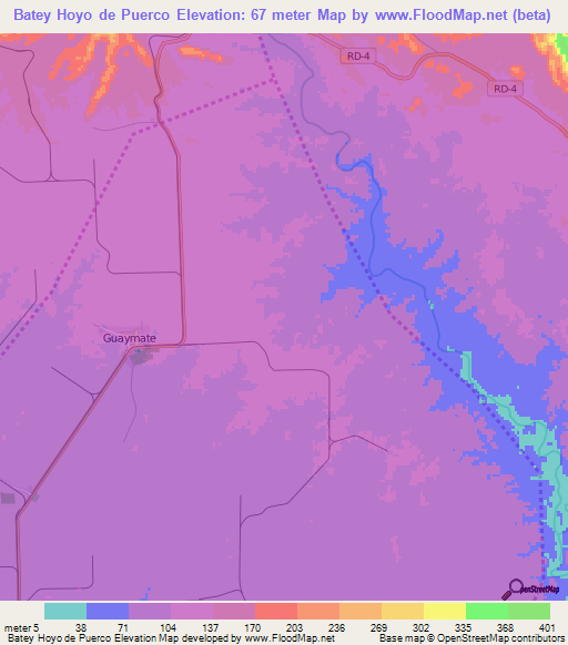 Batey Hoyo de Puerco,Dominican Republic Elevation Map