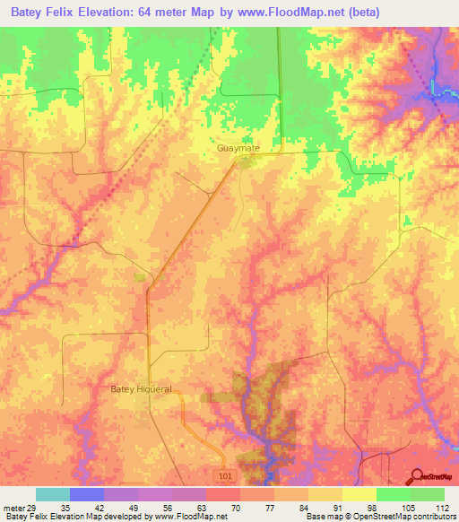 Batey Felix,Dominican Republic Elevation Map