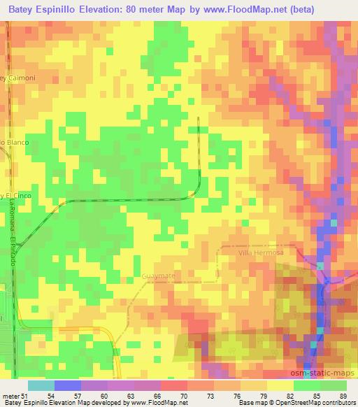 Batey Espinillo,Dominican Republic Elevation Map