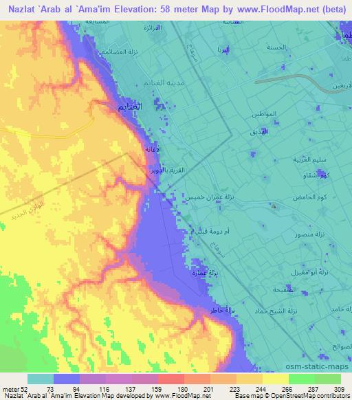 Nazlat `Arab al `Ama'im,Egypt Elevation Map