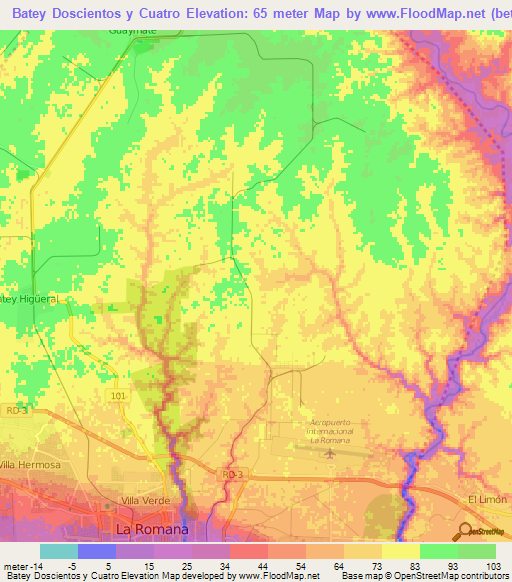 Batey Doscientos y Cuatro,Dominican Republic Elevation Map