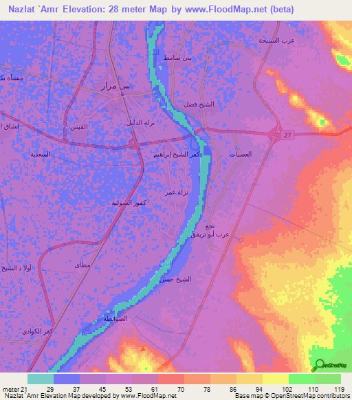 Nazlat `Amr,Egypt Elevation Map