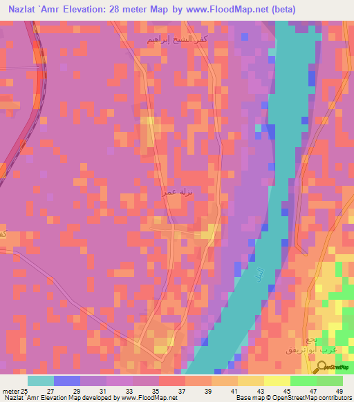 Nazlat `Amr,Egypt Elevation Map