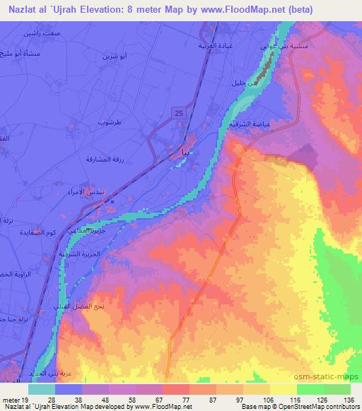 Nazlat al `Ujrah,Egypt Elevation Map