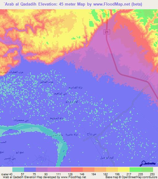 `Arab al Qadadih,Egypt Elevation Map