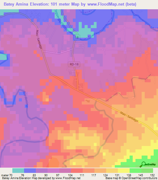 Batey Amina,Dominican Republic Elevation Map