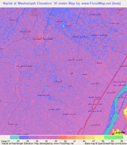 Nazlat al Mashariqah,Egypt Elevation Map