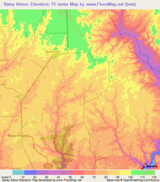 Batey Aleton,Dominican Republic Elevation Map