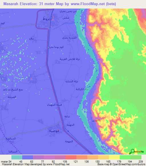 Masarah,Egypt Elevation Map