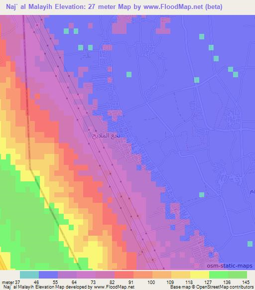 Naj` al Malayih,Egypt Elevation Map