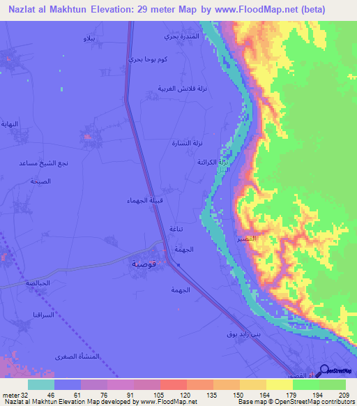 Nazlat al Makhtun,Egypt Elevation Map