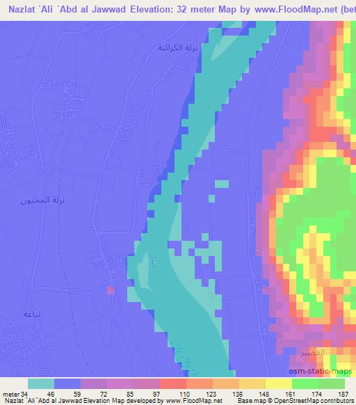 Nazlat `Ali `Abd al Jawwad,Egypt Elevation Map