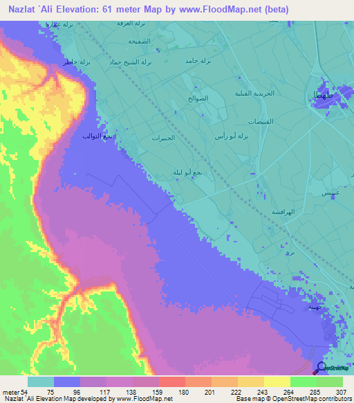 Nazlat `Ali,Egypt Elevation Map