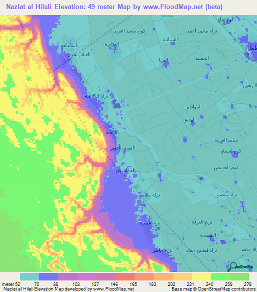 Nazlat al Hilali,Egypt Elevation Map