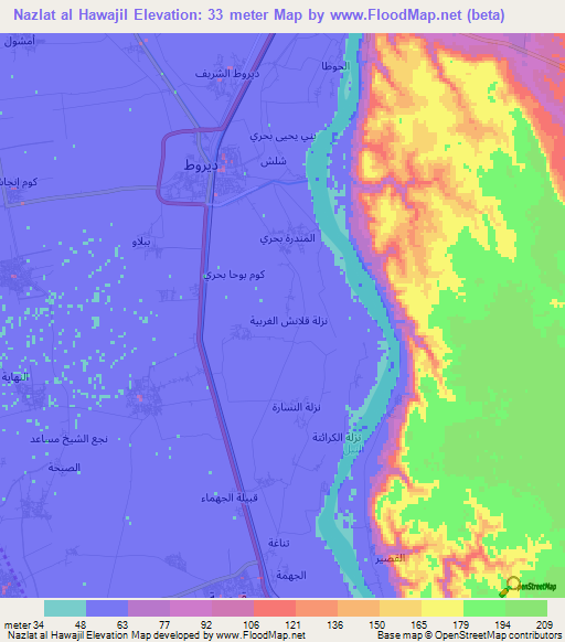 Nazlat al Hawajil,Egypt Elevation Map