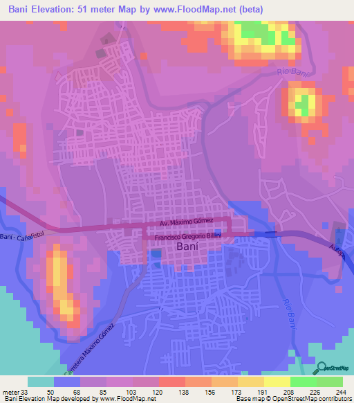 Bani,Dominican Republic Elevation Map