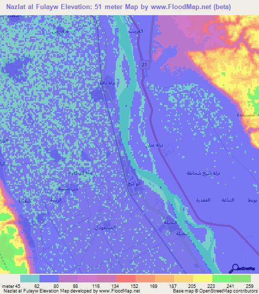 Nazlat al Fulayw,Egypt Elevation Map