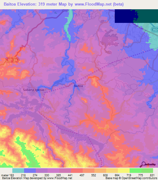 Baitoa,Dominican Republic Elevation Map