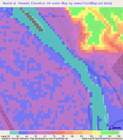 Nazlat al `Awwam,Egypt Elevation Map