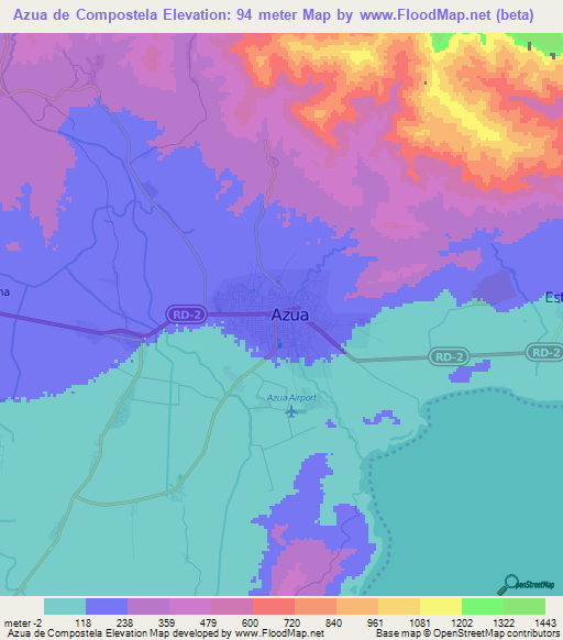 Azua de Compostela,Dominican Republic Elevation Map