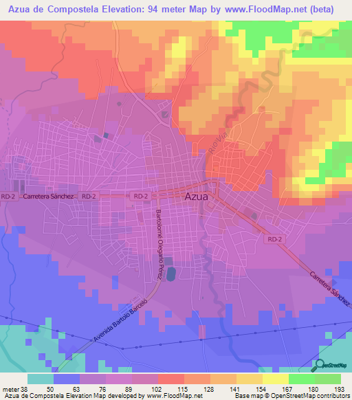 Azua de Compostela,Dominican Republic Elevation Map