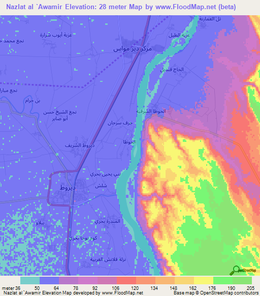 Nazlat al `Awamir,Egypt Elevation Map