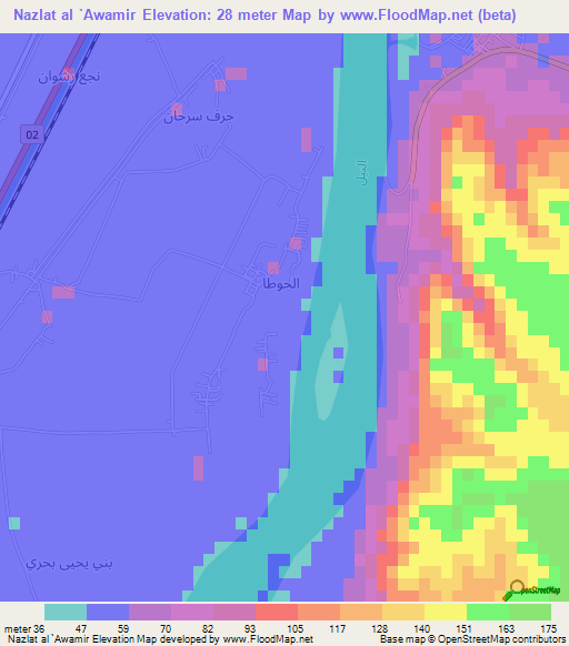 Nazlat al `Awamir,Egypt Elevation Map