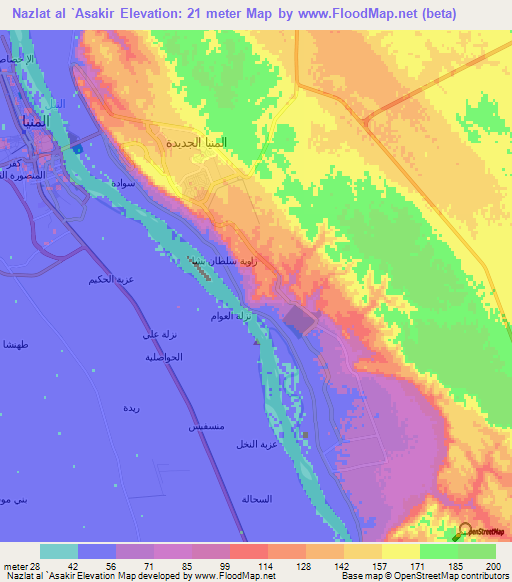 Nazlat al `Asakir,Egypt Elevation Map