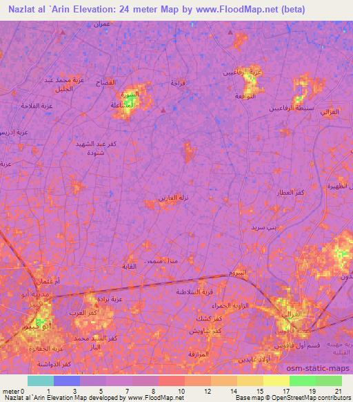 Nazlat al `Arin,Egypt Elevation Map