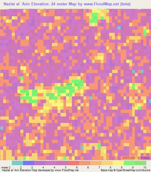 Nazlat al `Arin,Egypt Elevation Map